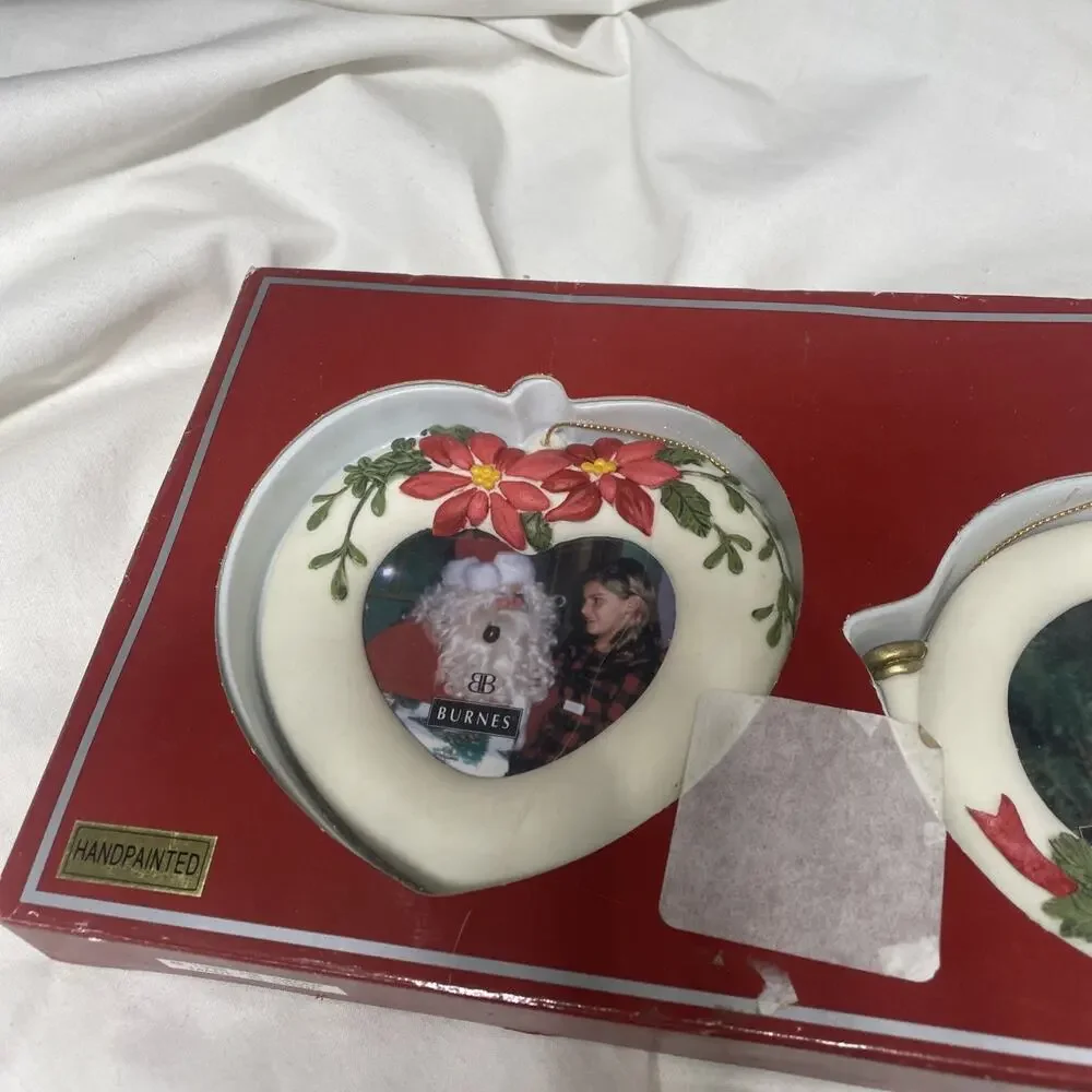 Burnes Brand Three Photo Frame Christmas Holiday Ornaments Wreath Horn Heart 4